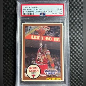 1990 Kenner Starting Lineup Brown Michael Jordan Chicago Bulls HOF PSA 9 MINT